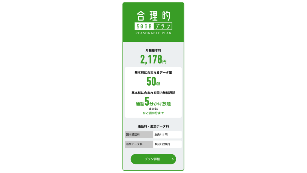 合理的50GBプランの画像